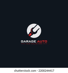 Auto Car garage and letter G design logo. Overhaul service vector, sign, symbol or icon. Logo with tool for mechanical service. Car repair maintenance tool for the masters at home.