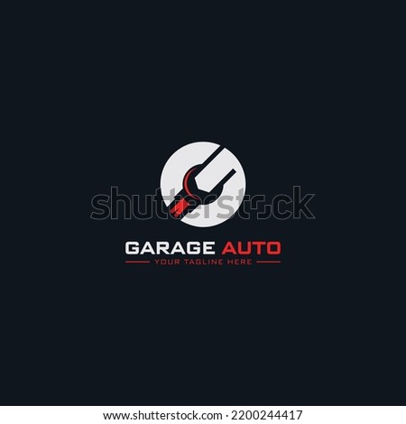 Auto Car garage and letter G design logo. Overhaul service vector, sign, symbol or icon. Logo with tool for mechanical service. Car repair maintenance tool for the masters at home.