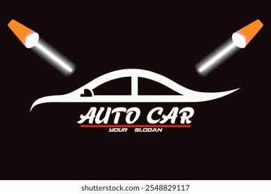 design do logotipo do carro automático com carro vetor, luzes, com fundo preto