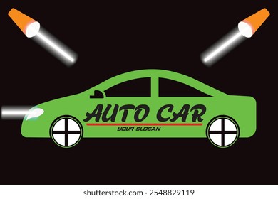 design do logotipo do carro automático com carro vetor, luzes, com fundo preto