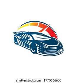 Icono de logotipo de auto Ilustración vectorial. Diseño de silueta de icono del logotipo del vector del vehículo deportivo moderno. Ilustración vectorial del logotipo del automóvil para reparación de coches, concesionario, garaje y servicio.