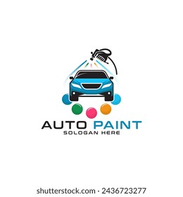 plantilla de logotipo de pintura de coche auto con pistola de pintura, diseño de logotipo de servicio de pintura auto