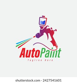 Auto Car Paint Machine Logo Design Template With Variety Colors. Auto Paint With Spray Gun.