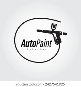 Plantilla de diseño de logotipo de máquina de pintura de coche. Pintura automática con pistola pulverizadora.