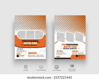 Flyer de serviço de reparação de automóveis, vetor de modelo de projeto de folheto de serviço de reparação de automóveis profissionais,