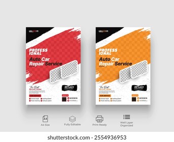 Auto Car Repair Service flyer, professional auto car repair service leaflet design template vector,