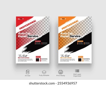 Auto Car Repair Service flyer, professional auto car repair service leaflet design template vector,