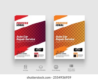 Auto Car Repair Service flyer, professional auto car repair service leaflet design template vector,