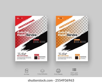 Auto Car Repair Service flyer, professional auto car repair service leaflet design template vector,