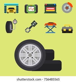 Auto car repair service symbols isolated shop worker maintenance transportation automotive mechanic vector illustration.
