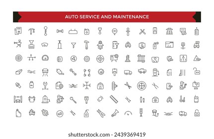 Auto car service and maintenance icon set with editable stroke. Auto service, car repair icon set. Car service and garage.