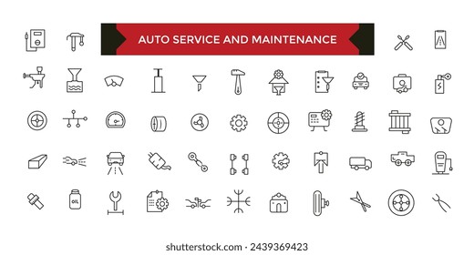 Auto car service and maintenance icon set with editable stroke. Auto service, car repair icon set. Car service and garage.