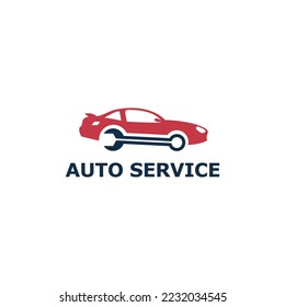 auto car service maintenance repair service logo symbol branding red dark blue white background