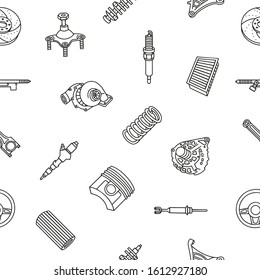 Auto car spare parts background. Isometric outline icons seamless pattern. 3D pictograms vector set