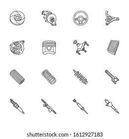 Auto car spare parts. Isometric outline icons. 3D pictograms vector set