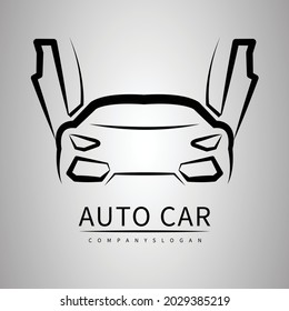 Auto Car, sports car dealership logo with a line style silhouette icon.