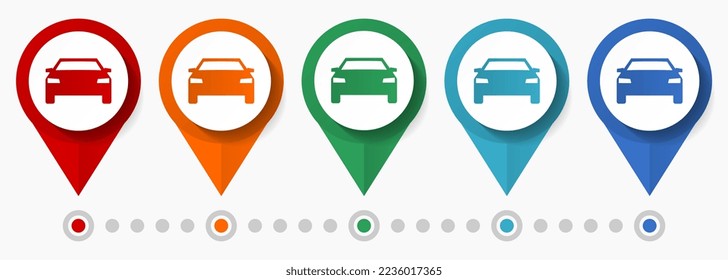 Auto, Auto, Reisekonzept, Vektorsymbol-Set, flache Design-Zeiger, Infografik-Vorlage leicht zu bearbeiten