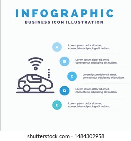 Auto, Car, Wifi, Signal Line Icon With 5 Steps Presentation Infographics Background. Vector Icon Template Background