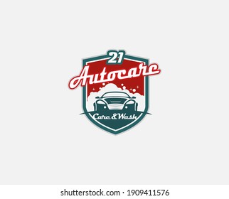 Auto care logo with shield. vector cars logo design concept illustration