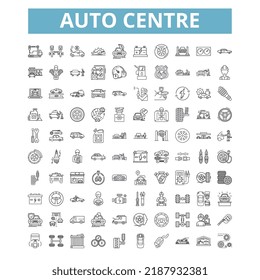 Auto centre icons, line symbols, web signs, vector set, isolated illustration