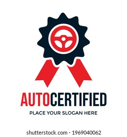 Auto Certified vector logo template. This design use certified with wheels symbol. Suitable for business