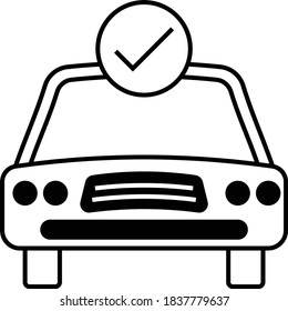 Concepto de comprobación automática, diseño del icono del glifo del vehículo de conducción perfecto, servicio de vehículos de motor y símbolo de taller de reparación de automóviles sobre fondo blanco