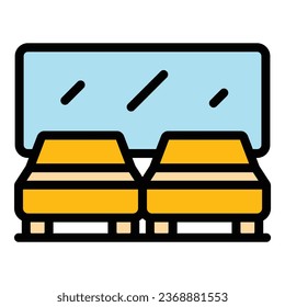 Vector de contorno de icono de cine automático. Programa de películas. plano de color de la presentación al aire libre