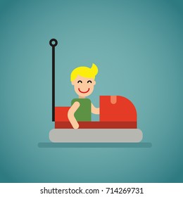 auto circuit man car attraction illustration adventure park holiday flat kids illustration amusement park flat fun children playing path track boy toy having fun outing activities game happy people