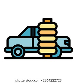 Vector de contorno de icono del limpiador automático. Presión de lavado de coches. Espuma de color limpio plano