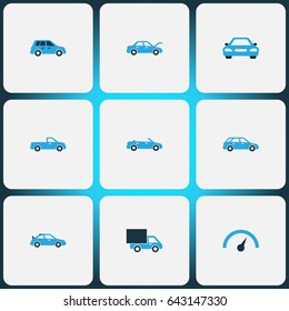 Auto Colorful Icons Set. Collection Of Van, Station Wagon, Pickup And Other Elements. Also Includes Symbols Such As Hatchback, Sports, Car.