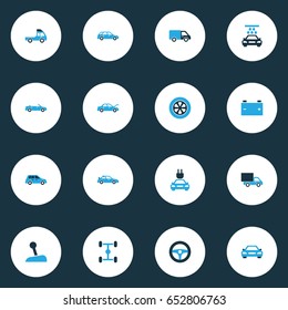 Auto Colorful Icons Set. Collection Of Vehicle Wash, Van, Car And Other Elements. Also Includes Symbols Such As Steering, Wagon