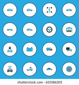 Auto Colorful Icons Set. Collection Of Truck, Tie, Garage And Other Elements. Also Includes Symbols Such As Station, Truck, Convertible.