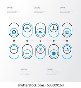 Auto Colorful Icons Set. Collection Of Chassis, Sedan, Crossover And Other Elements. Also Includes Symbols Such As Chassis, Control, Garage.