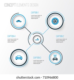 Auto Colorful Icons Set. Collection Of Tie, Truck, Car And Other Elements. Also Includes Symbols Such As Automobile, Tire, Wheel.