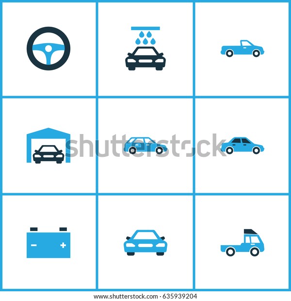 Auto Colorful Icons Set. Collection Of Garage,\
Sedan, Car And Other Elements. Also Includes Symbols Such As\
Station, Carriage,\
Hatchback.