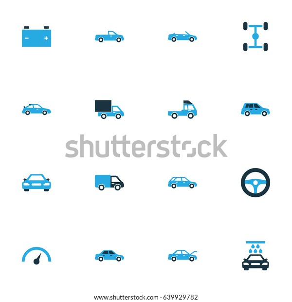Auto Colorful Icons Set. Collection Of\
Crossover, Vehicle Wash, Auto Hood And Other Elements. Also\
Includes Symbols Such As Wagon, Truck,\
Sports.