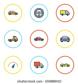 Auto Colorful Outline Icons Set. Collection Of Car, Track, Automobile And Other Elements. Also Includes Symbols Such As Sport, Wagon, Counter.