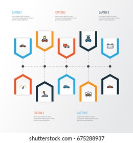 Auto Colorful Outline Icons Set. Collection Of Car, Washing, Shed And Other Elements. Also Includes Symbols Such As Automatic, Charge, Automobile.