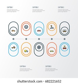 Auto Colorful Outline Icons Set. Collection Of Machine, Drive, Bonnet And Other Elements. Also Includes Symbols Such As Wagon, Automatic, Gear.