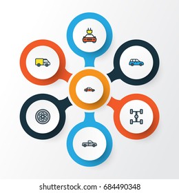 Auto Colorful Outline Icons Set. Collection Of Car, Track, Drive And Other Elements. Also Includes Symbols Such As Van, Automobile, Tesla.