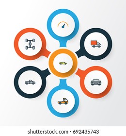 Auto Colorful Outline Icons Set. Collection Of Pickup, Sport, Speed And Other Elements. Also Includes Symbols Such As Car, Track, Cabriolet.