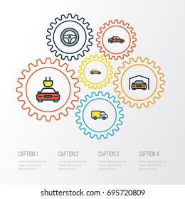 Auto Colorful Outline Icons Set. Collection Of Truck, Machine, Car And Other Elements. Also Includes Symbols Such As Steering, Automobile, Station.