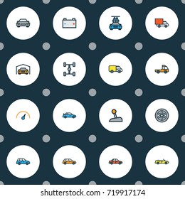 Auto Colorful Outline Icons Set. Collection Of Automobile, Drive, Truck And Other Elements. Also Includes Symbols Such As Scheme, Sedan, Van.