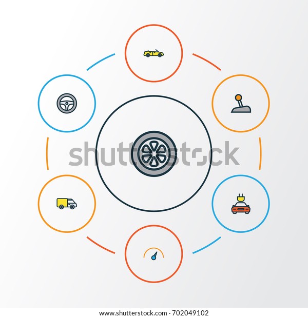 Auto Colorful Outline Icons Set. Collection Of\
Electric, Track, Level And Other Elements. Also Includes Symbols\
Such As Auto, Cabriolet,\
Drive.