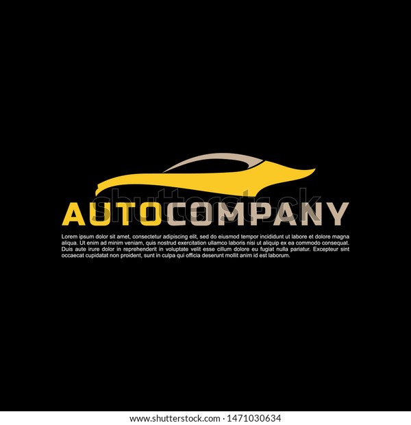 Auto company car business logo design\
concept with silhouette of sports car icon on black background and\
gold color. Vector design\
inspiration.