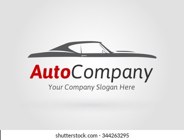 Auto Company Logo Design Concept with classic American style sports Car Silhouette. Vector illustration.