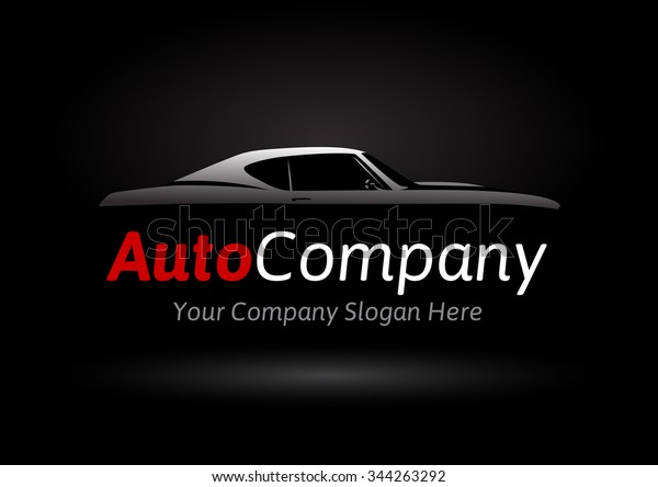 Auto\
Company Logo Design Concept with classic American style sports Car\
Silhouette on black background. Vector\
illustration.