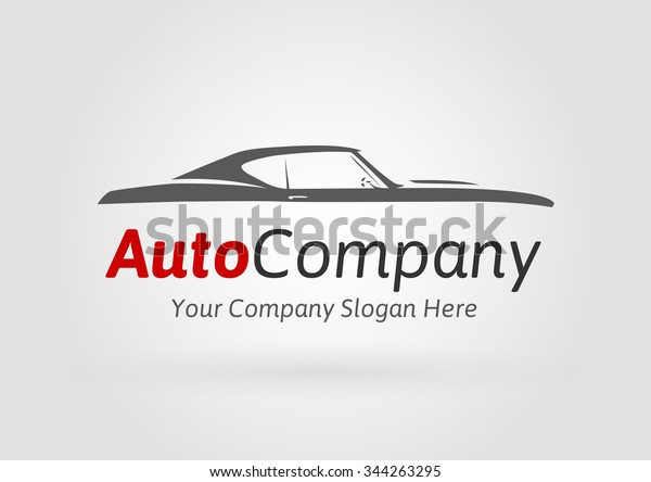 Auto Company Logo Design\
Concept with classic American style sports Car Silhouette. Vector\
illustration.