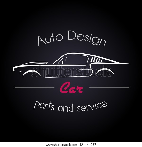 Auto\
Company Logo Design Concept with classic American style sports Car\
Silhouette on black background. Vector\
illustration.