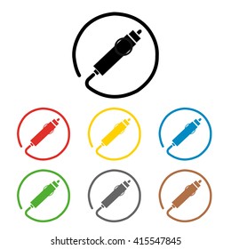 Auto connector signs set,isolated on white. A set of coloured 6 icon. Flat design illustration.12 V cigarette lighter automobiles connector sign icon.